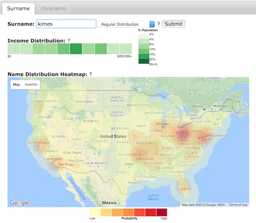 Kimes Surname Density - Regular Search